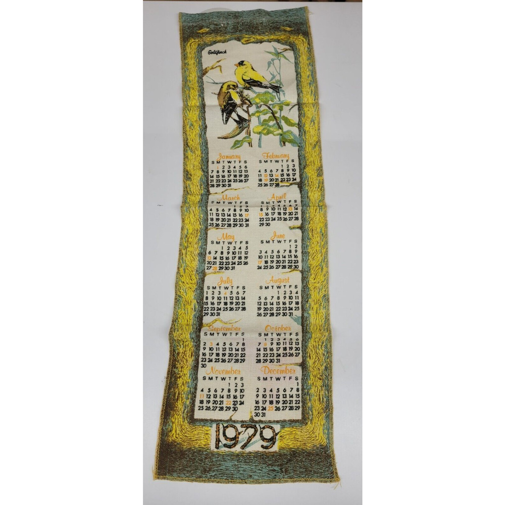 Vintage 1979 Linen Calendar Tea‎ Towel Cloth Goldfinch Yellow Bird